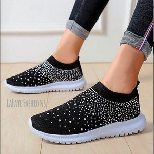 womens rhinestone slip on sneakers